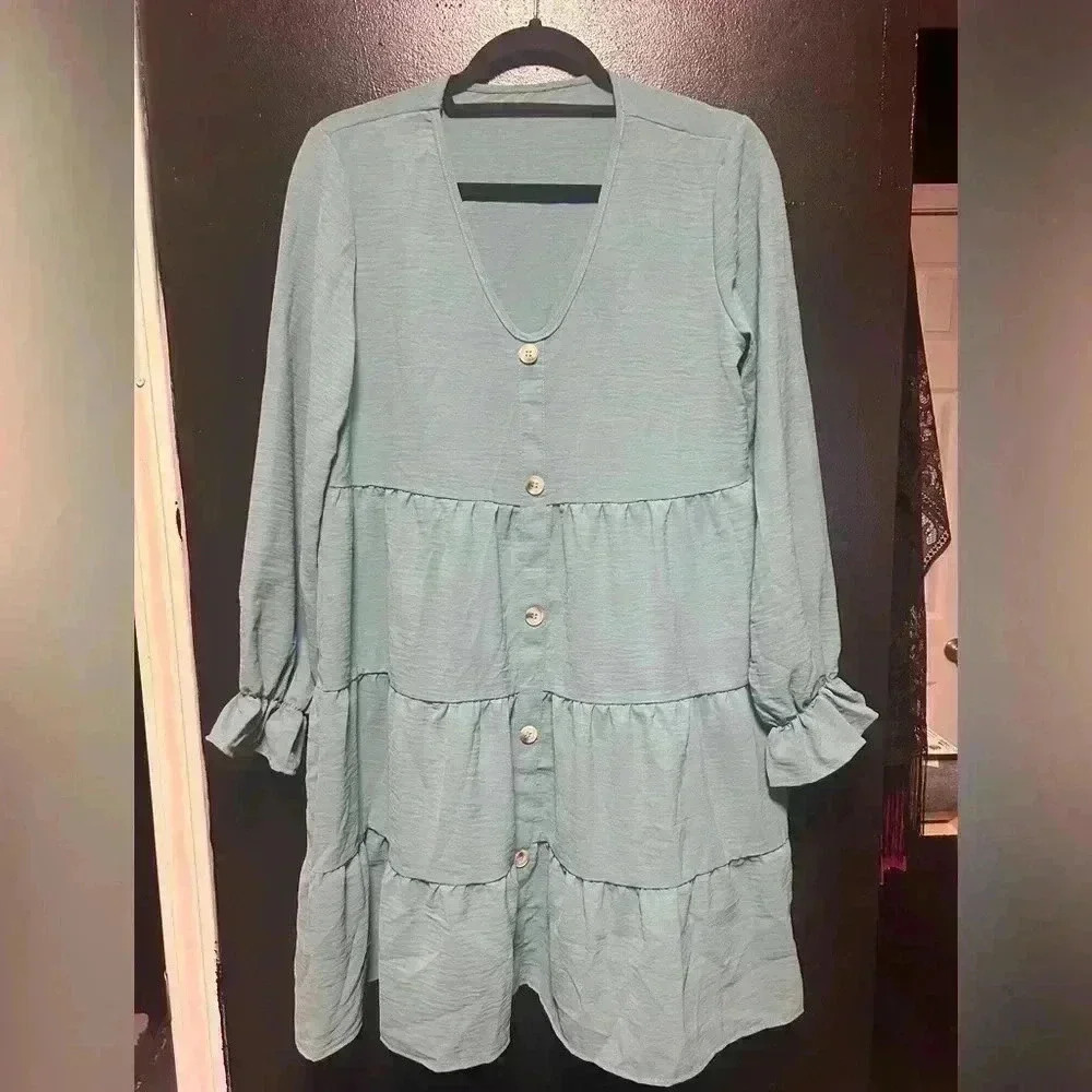 Cute Button Front Detail Summer Fall Dress Cottagecore Weekend Day Out Date